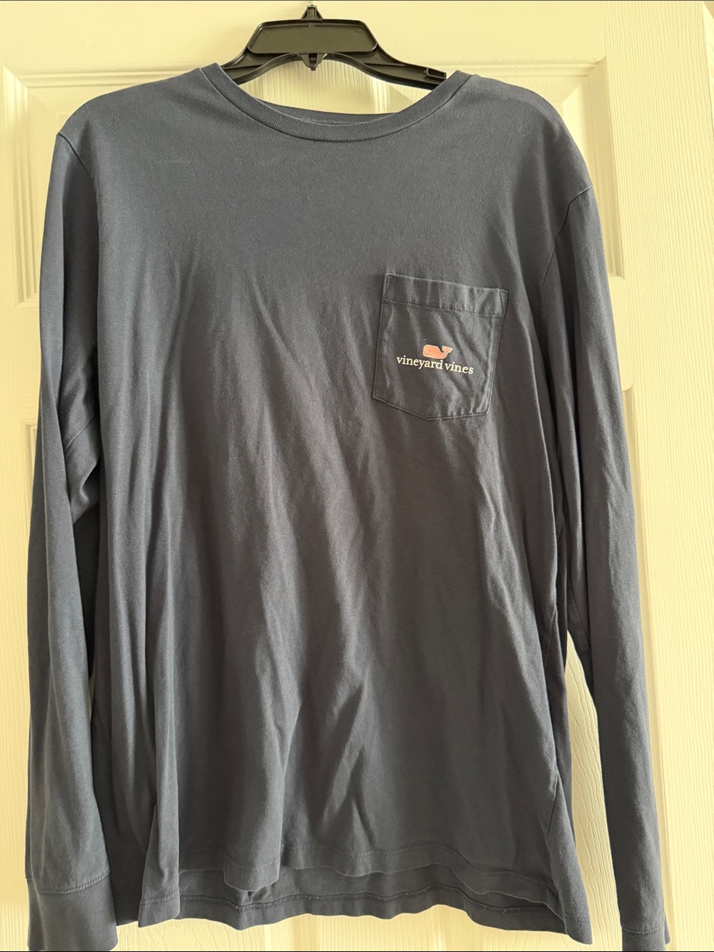 Vineyard Vines Navy Long-Sleeve Pocket Tee with Whale Logo
